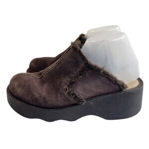 Y2K 90s Lower East Side Chunky Brown Suede Mules‎ Clogs Shoes Womens Size 8